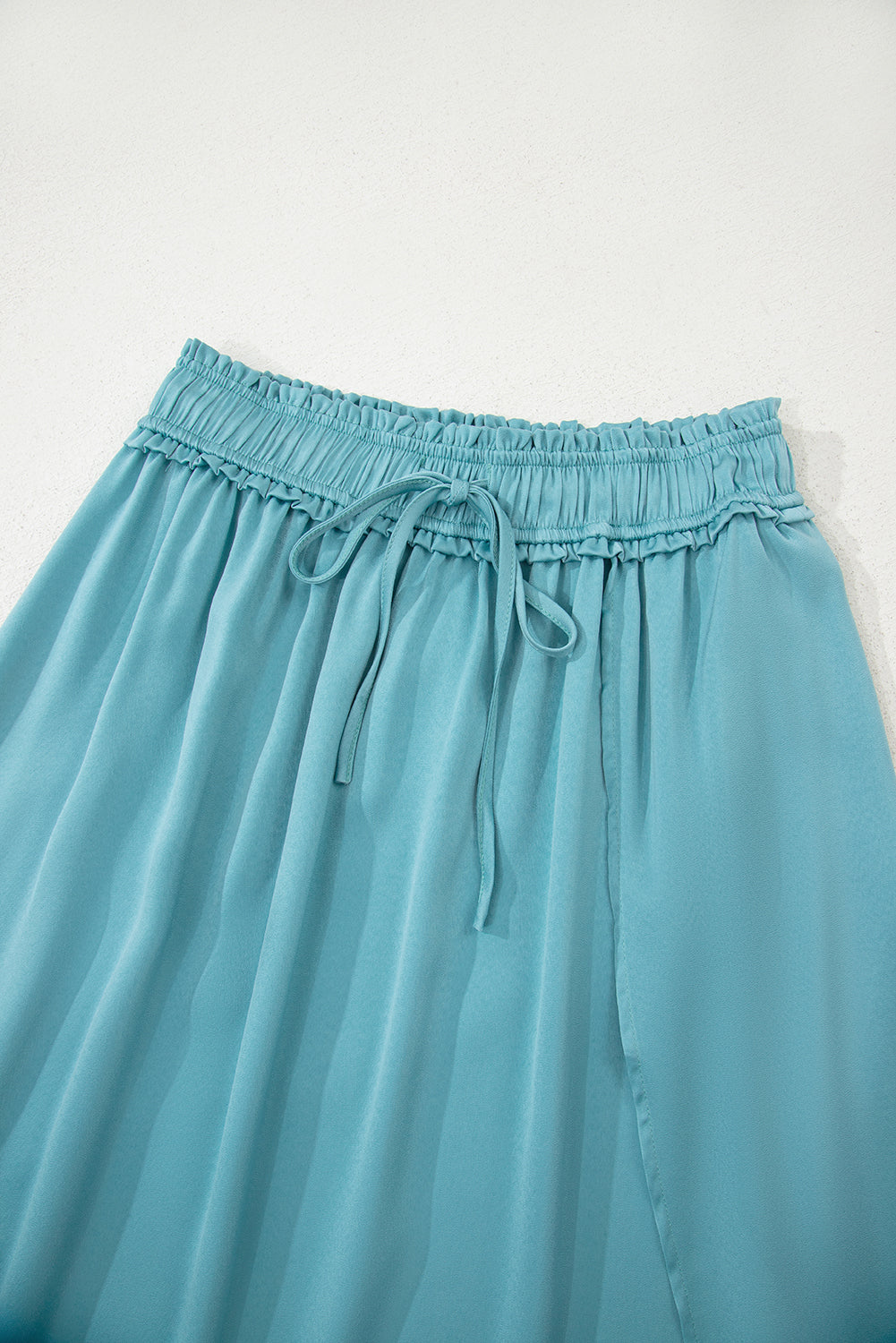 "Be Exclusive" Peacock Blue Drawstring Split Side Flowy Long Skirt