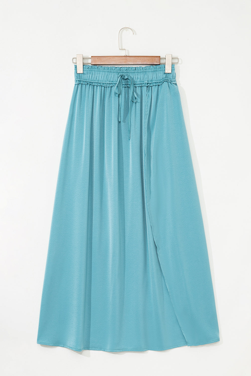 "Be Exclusive" Peacock Blue Drawstring Split Side Flowy Long Skirt