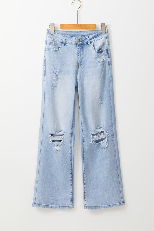 Buy Me " Denim & Diamonds " Beau Blue Vintage Light Wash Distressed Flare Jeans