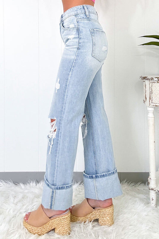 " Blue Jean Baby " Beau Blue Light Wash Distressed Flare Jeans